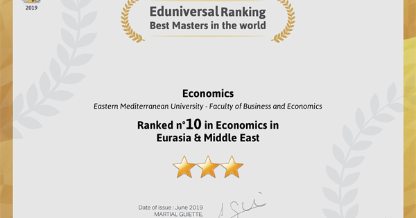 Economics Departments Ranked 10 by Eduniversal Ranking 2019 in Eurasia and Middle East 