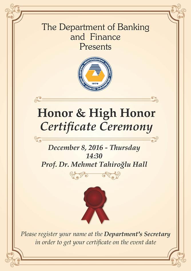 Honor And High Honor Certificate Ceremony | Announcements | Faculty Of ...