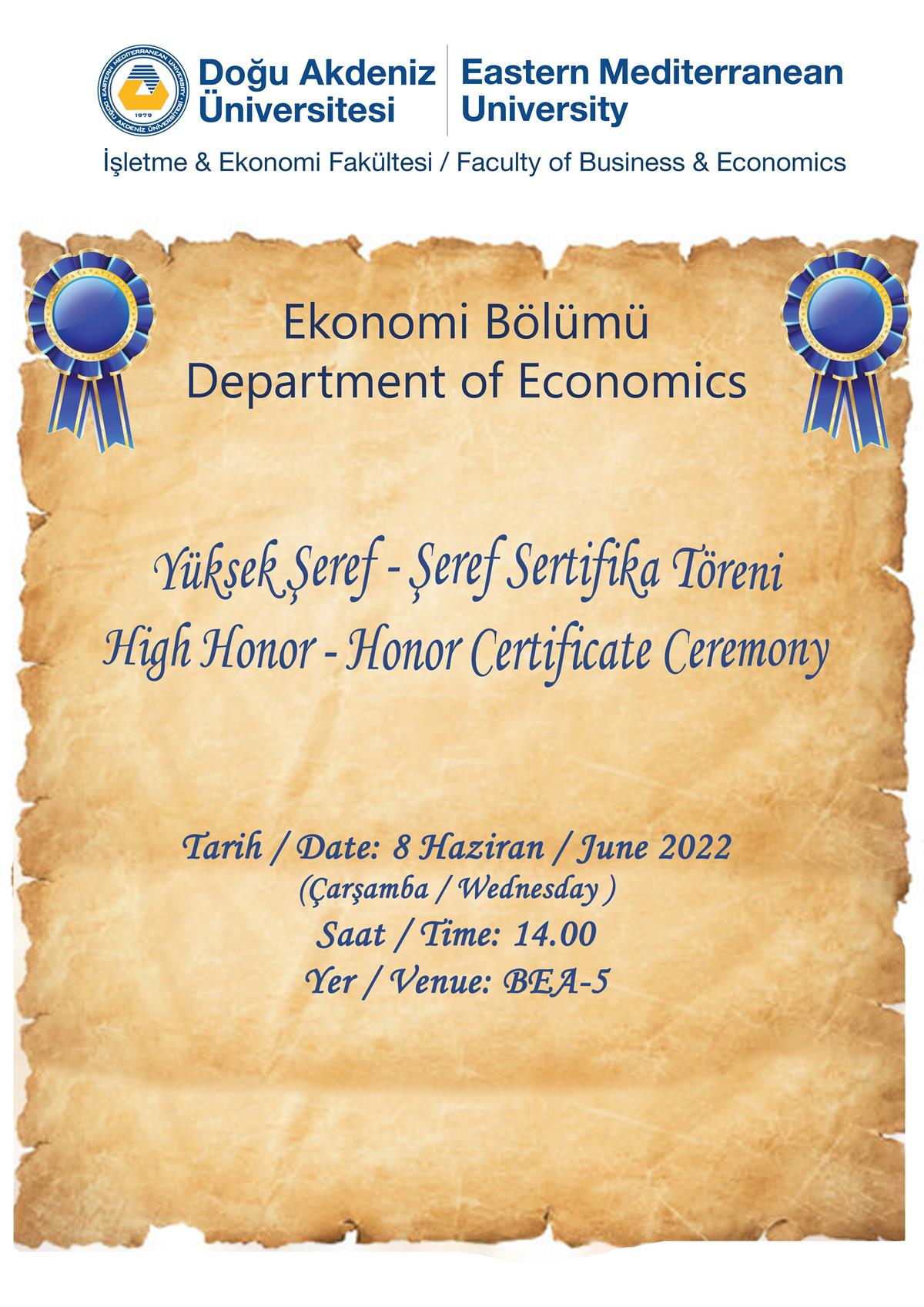 Department of Economics High Honor - Honor Certificate Ceremony